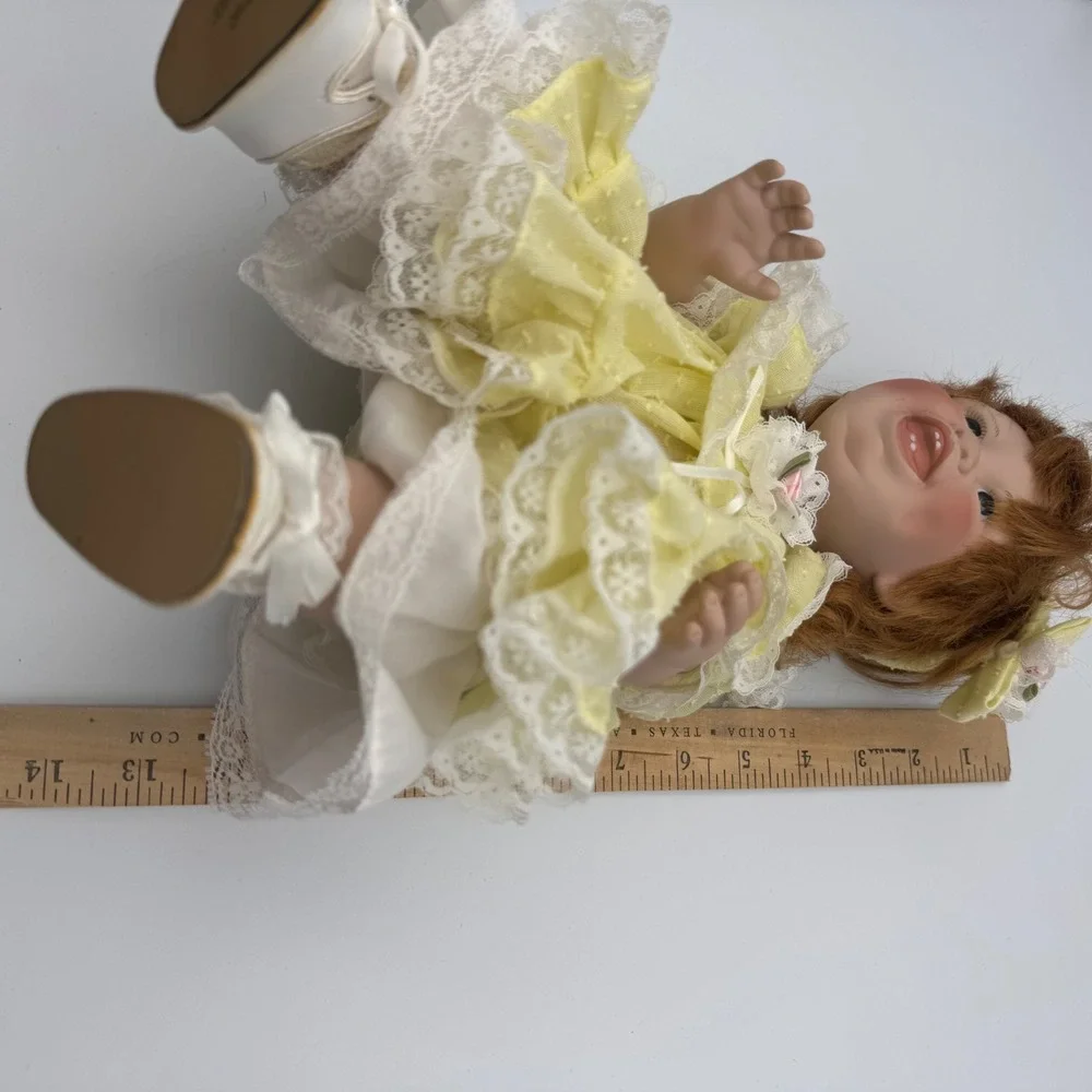 Lee Middleton Missy Buttercup Porcelain Doll Red Hair Yellow Dress Rocking Horse